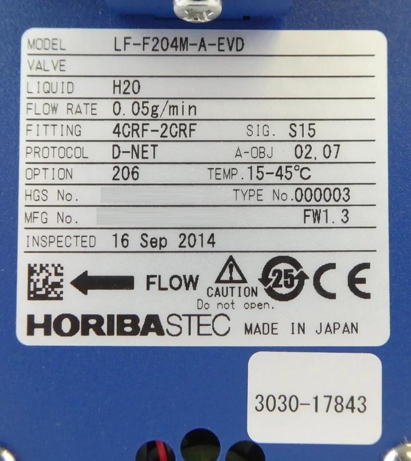 Horiba STEC LF-F204M-A-EVD Liquid Flow Controller 0.05g/min H2O 3030-17843 New
