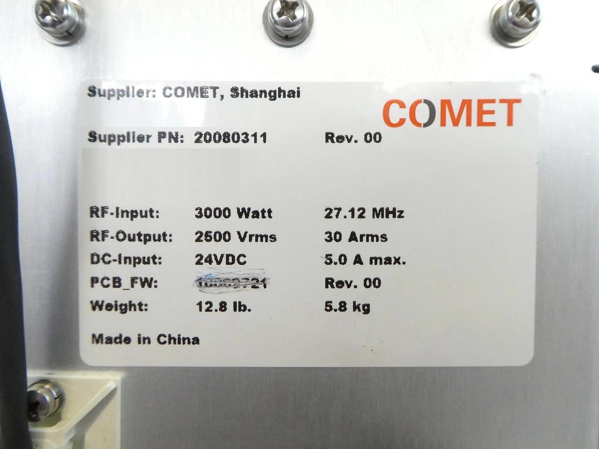 Used Comet Technologies 20080311 RF Match 3000W @ 27.12MHz Working Surplus