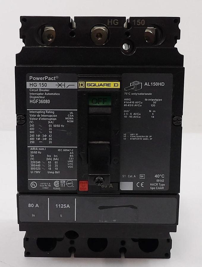 Used Square D HG 150 Circuit Breaker HGF36125 HGF36080 Reseller Lot of 2 Working