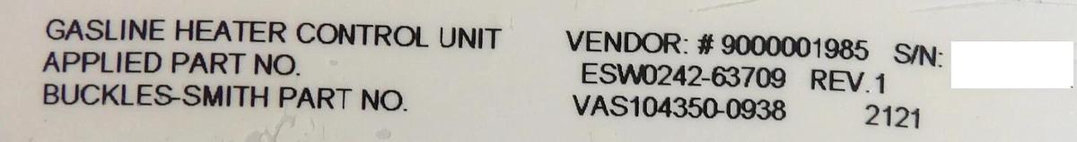 Used Buckles-Smith VAS104350-0938 Gasline Heater Control Unit AMAT 0040-99747 Working