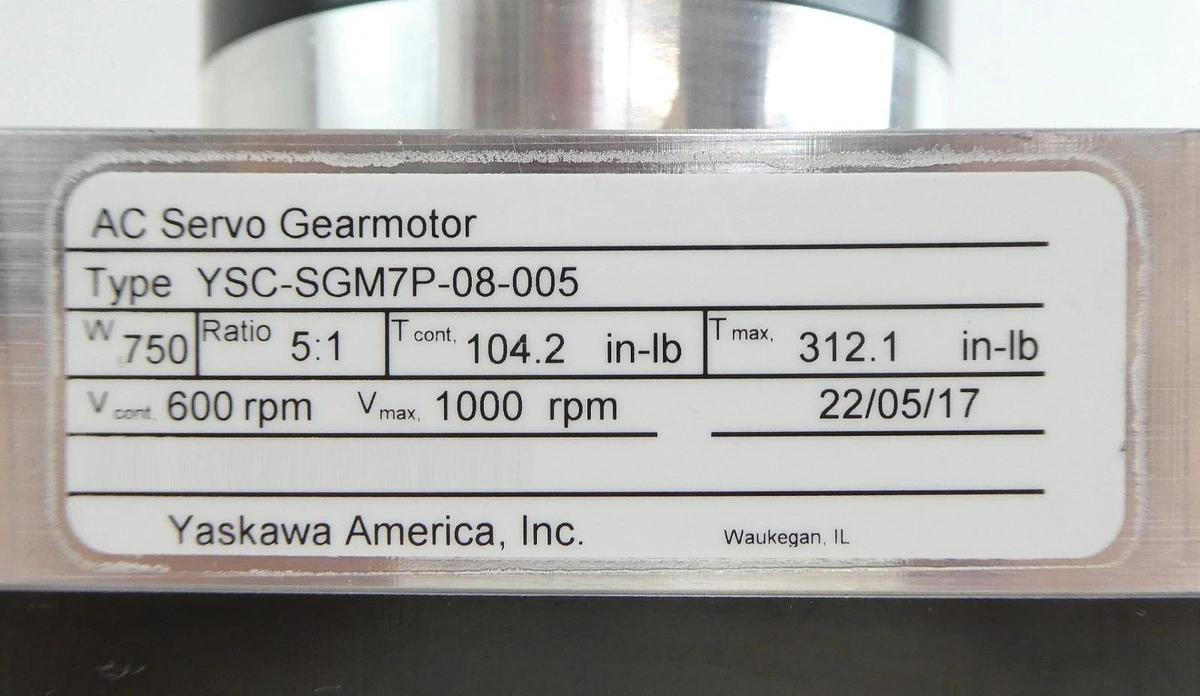 Yaskawa Electric SGM7P-08A7E-YA17 AC Servo Motor YSC-SGM7P-08-005 Working