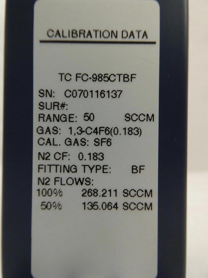 Used Aera TC FC-985CT-BF Mass Flow Controller MFC FC-985C 50 SCCM 1,3-C4F6(0.183)
