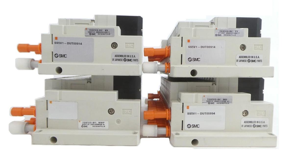 Used SMC SS5V1-DUT00914 15-Port Pneumatic Manifold Lot of 4 Working