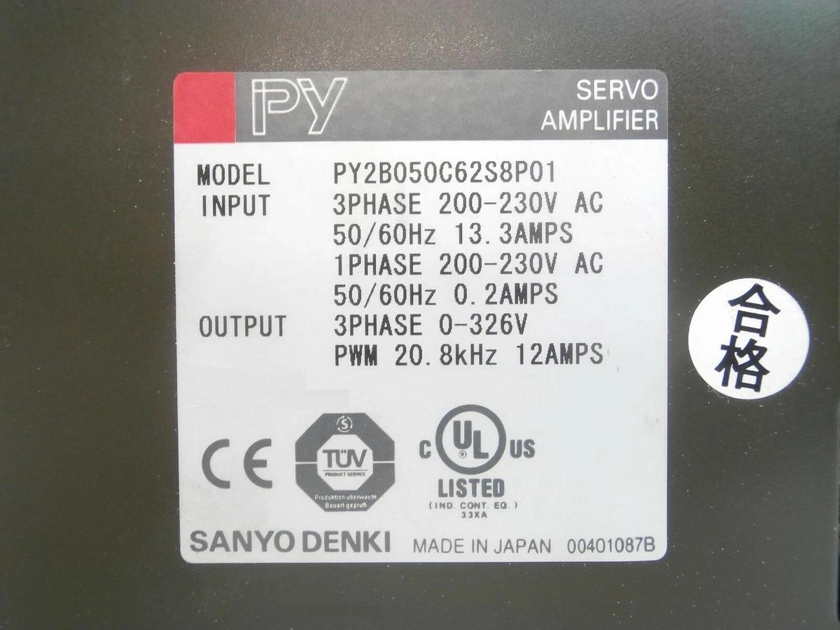 Used Sanyo Denki PY2B050C62S8P01 Servo Amplifier BL Super PY TEL Lithius Working