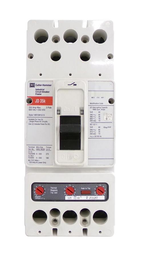 Used Cutler-Hammer 1491D81G13 3-Pole Industrial Circuit Breaker JD 35k Working
