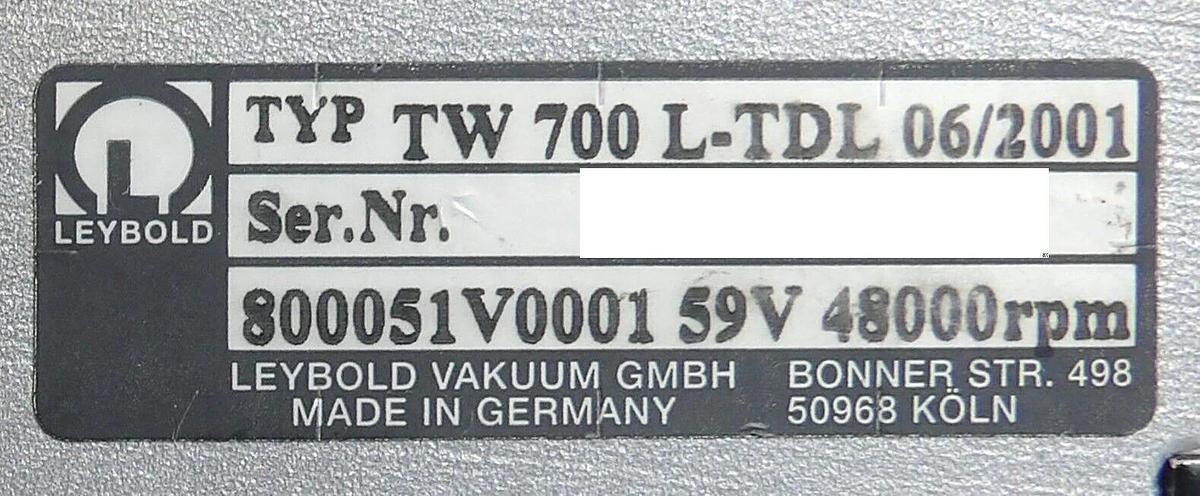 Used TURBOVAC TW 700 Leybold 800051V0001 Turbomolecular Pump Turbo Working Surplus