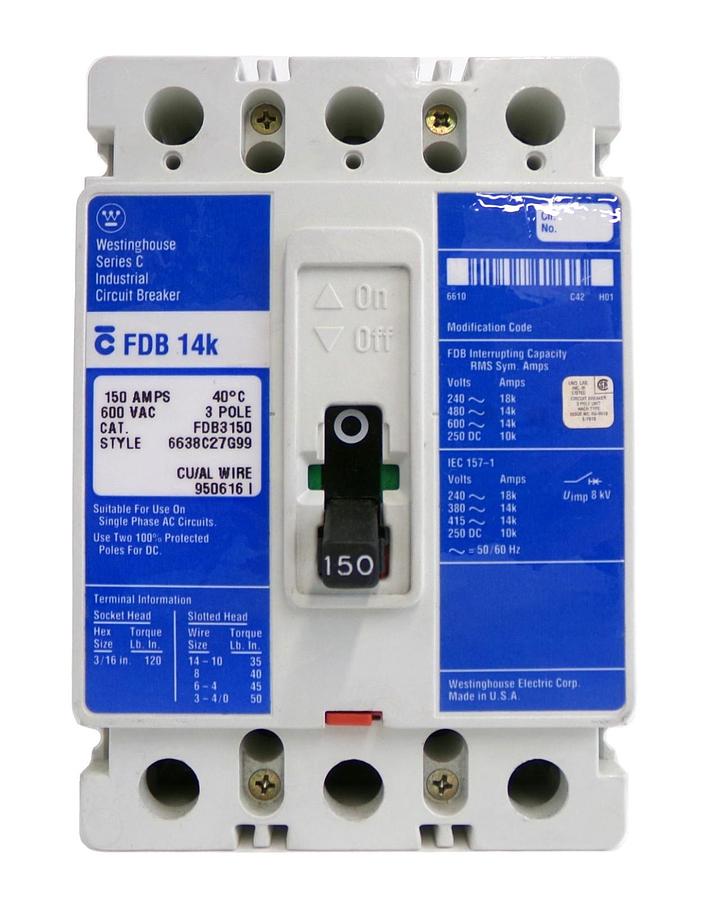 Used Westinghouse 6638C27G99 FDB 14k 3-Pole Industrial Circuit Breaker Working