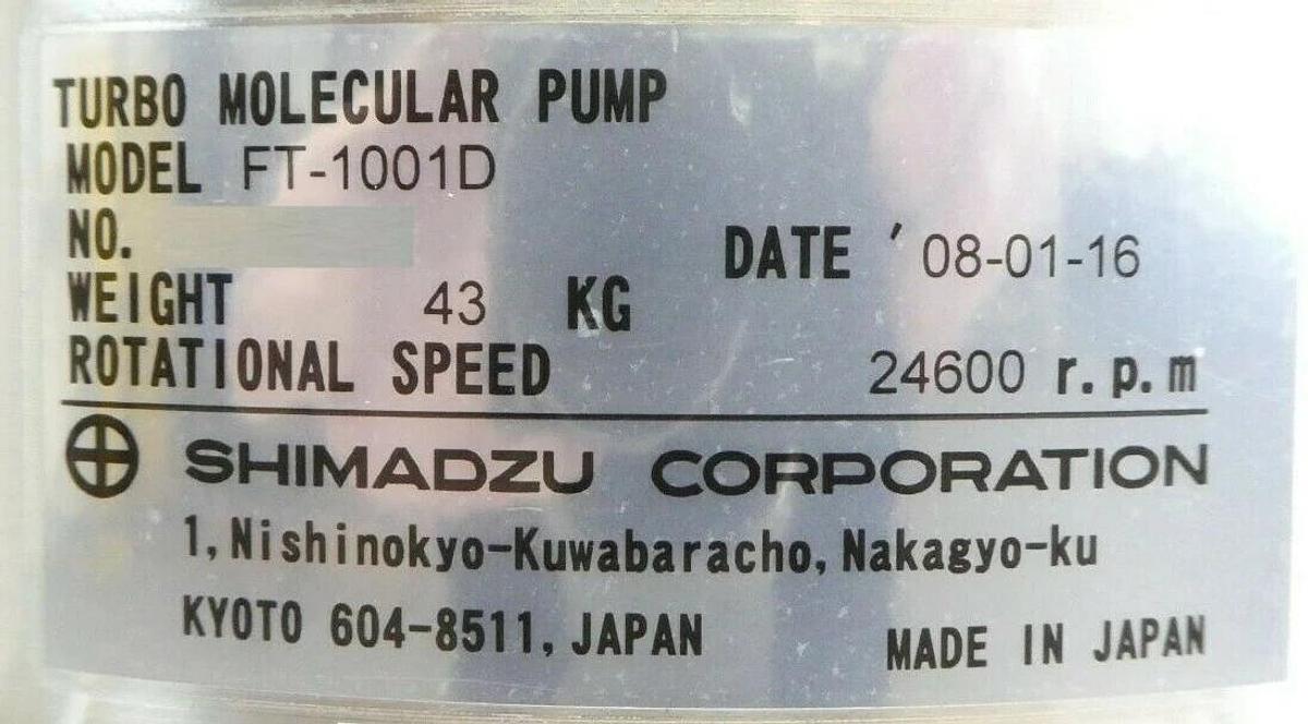 Used Shimadzu FT-1001D Turbomolecular Pump SINCHOON Turbo Untested Surplus
