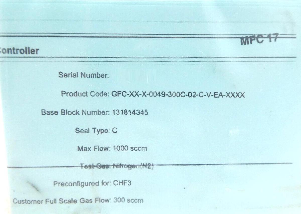 Pivotal Systems 32-03344 Mass Flow Controller MFC 300 SCCM CHF3 0190-64892 New
