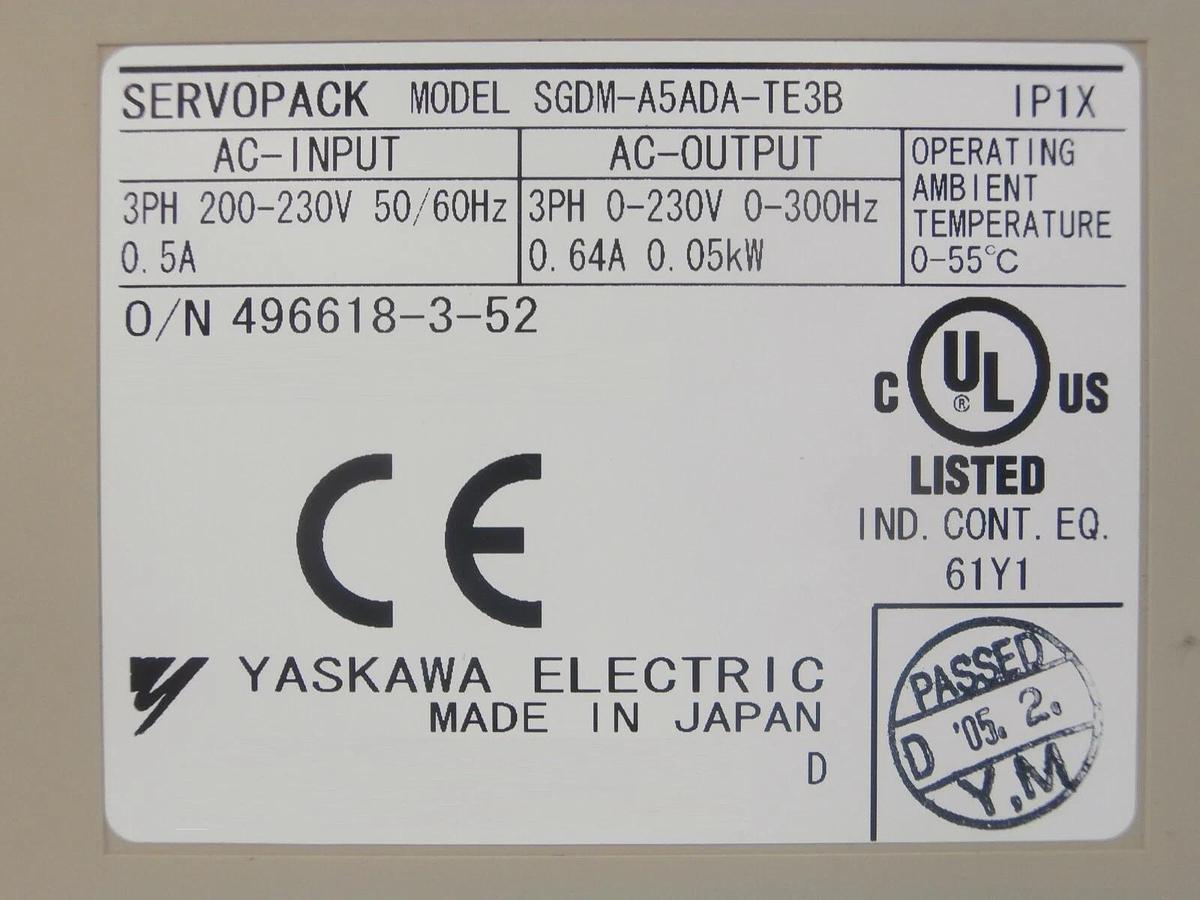 Used Yaskawa Electric SGDM-A5ADA-TE3B Servo Driver SERVOPACK TEL Lithius Working