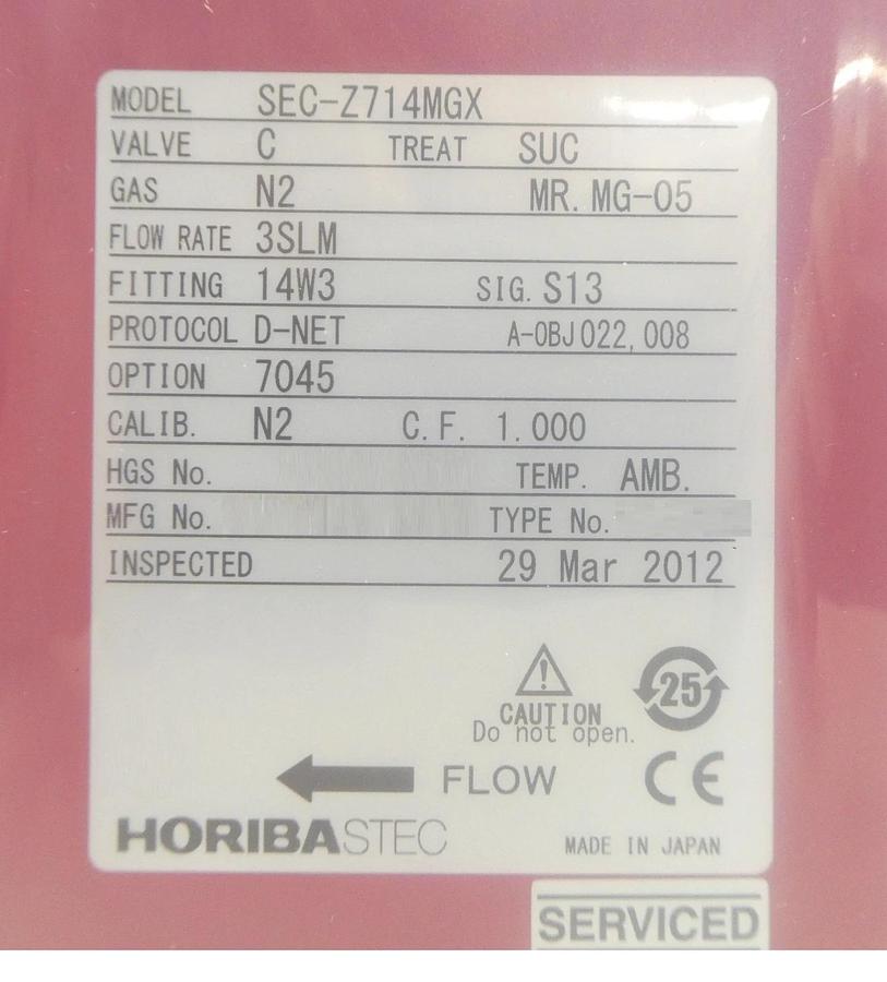 Refurbished Horiba STEC SEC-Z714MGX Mass Flow Controller MFC Z700 2 SLM He Refurbished