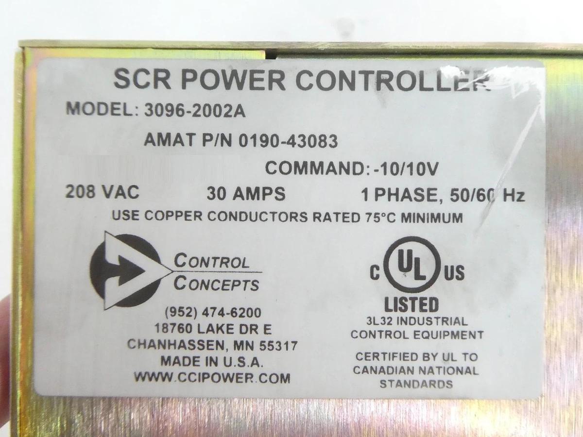 Used Control Concepts 3096-2002A SCR Power Controller AMAT 0190-43083 Lot of 2