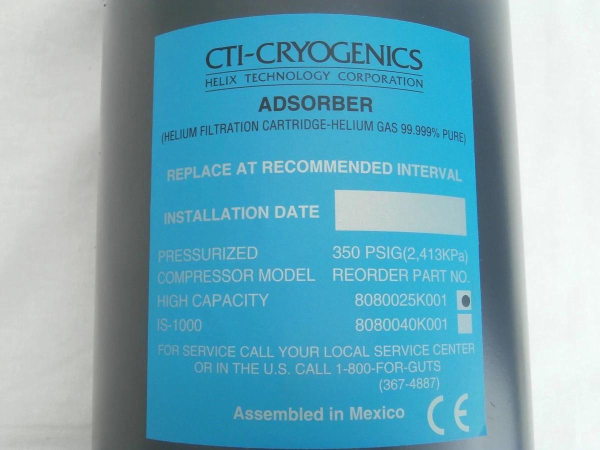 Used CTI-Cryogenics 8080040K001 Adsorber Helium Filtration Cartridge IS-1000 Working
