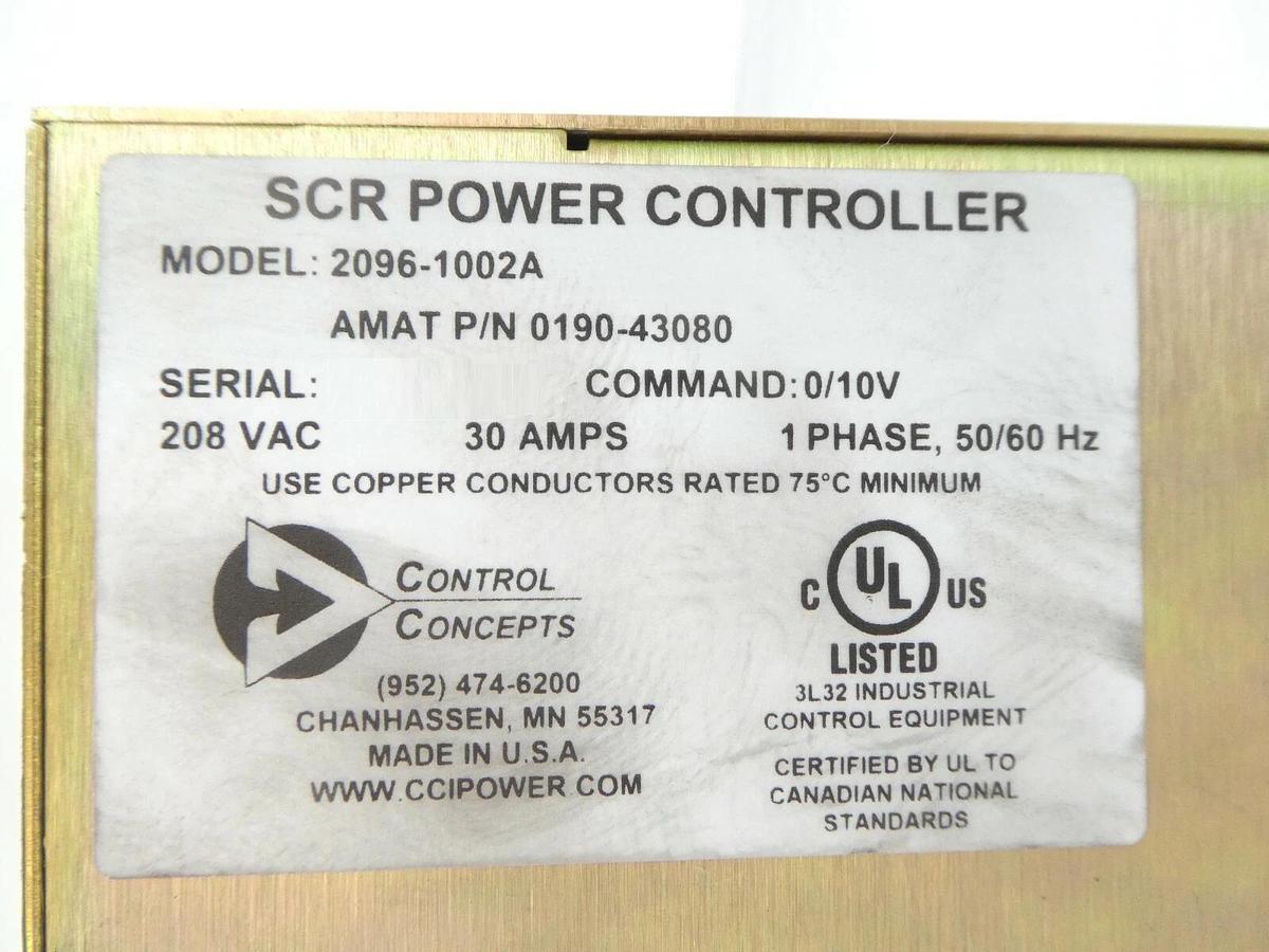 Used Control Concepts 2096-1002A SCR Power Controller AMAT 0190-43080 Working Surplus