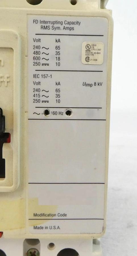 Used Cutler-Hammer FD3015L FDB3040WL11 3-Pole Circuit Breaker FDB 14k Lot of 4