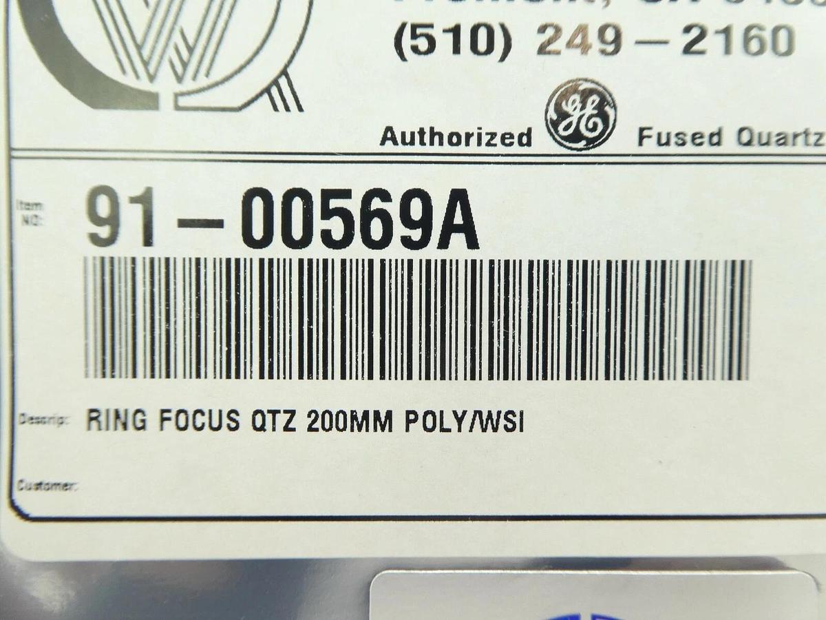 West Coast Quartz 91-00569 200mm Quartz Focus Ring 8" POLY/WSI 91-00569A New