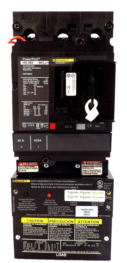 Used Square D HGF36045 Circuit Breaker PowerPact HG 060 ELM150HD Working Surplus