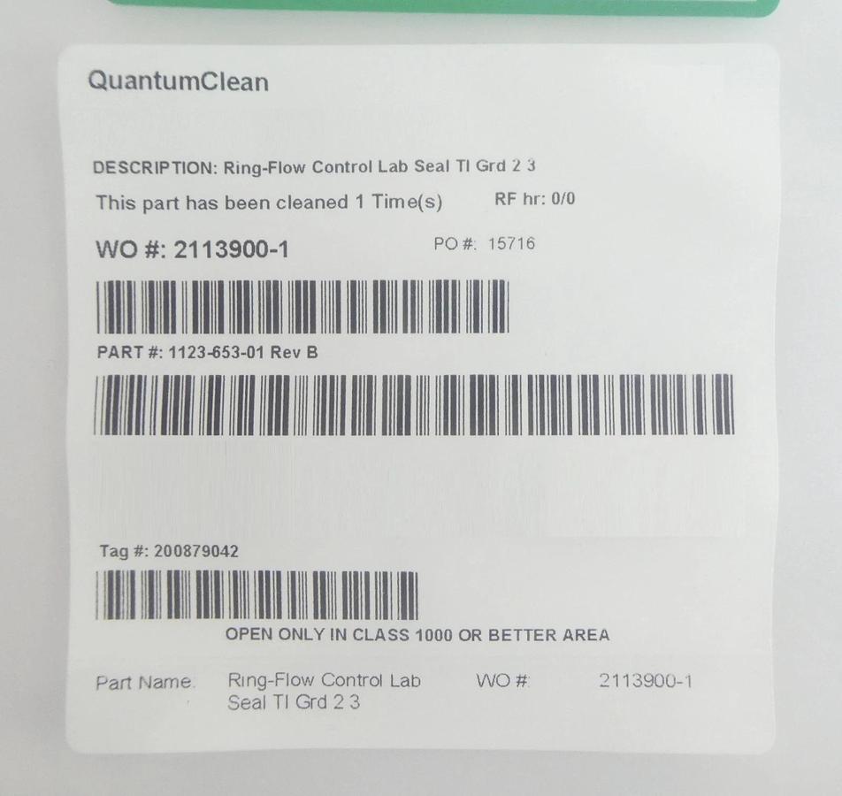 QuantumClean 1123-653-01 Ring-Flow Control Lab Seal TI Grd 2 3 New