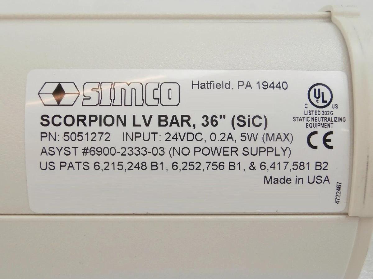 Used Simco 5051272 LV Bar Ionizer 36" SiC scorpION Asyst 6900-2333-03 Qcept ChemetriQ