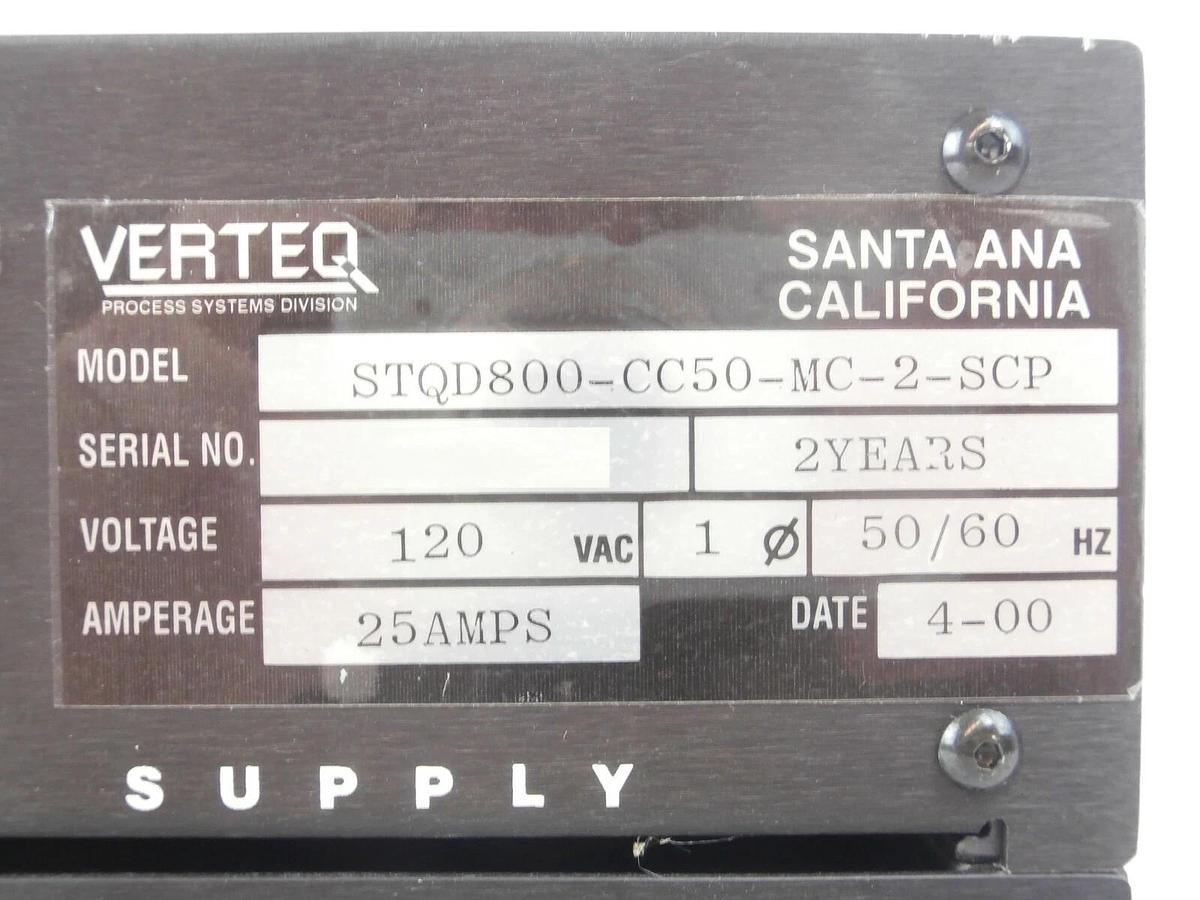 Used Verteq STQD800-CC50-MC-2-SCP Controller P/S Stack Megasonic Sunburst-Turbo Spare