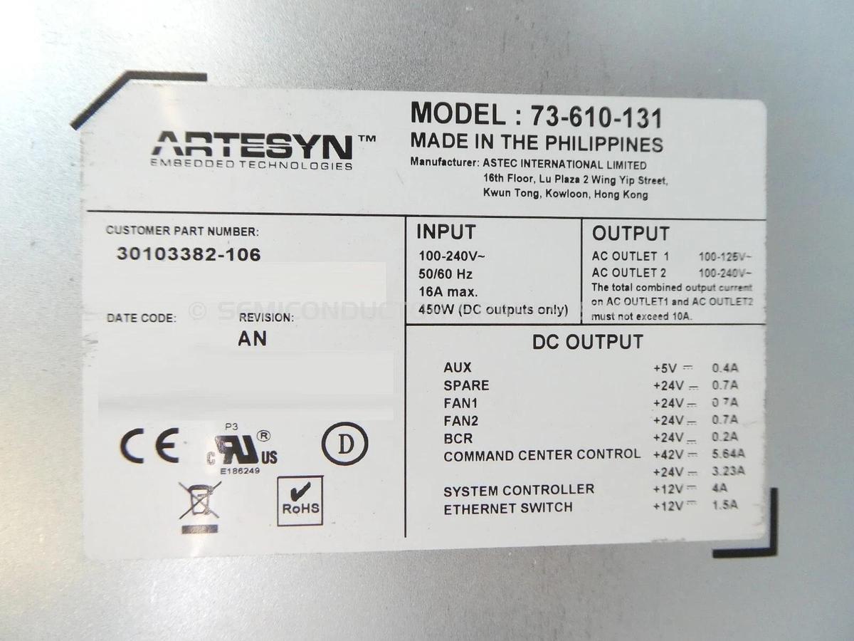 Used Artesyn Technologies 73-610-131 Power Supply Assembly 30103382-106 Working