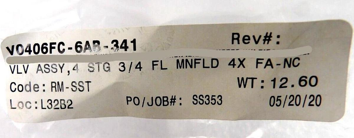 Used Semitool V0406FC-6AB-341 SRD Spin Rinse Dryer 4 Stage Manifold 3/4" Working