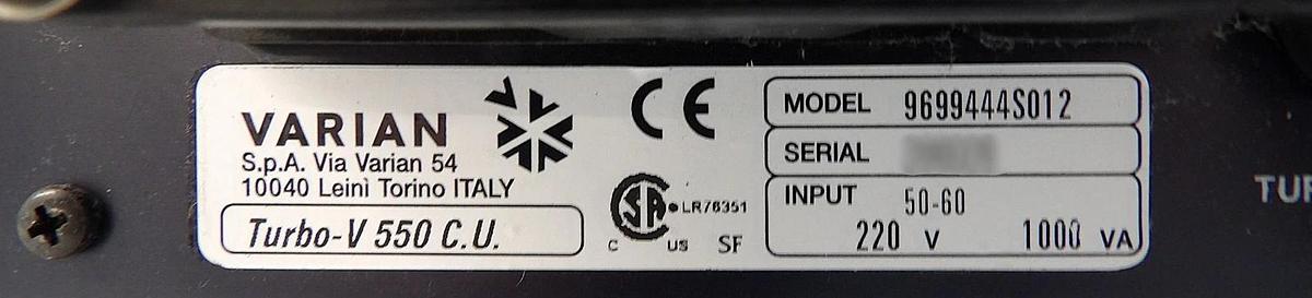 Used Turbo-V 550 C.U. Varian 9699444S012 Turbomolecular Pump Controller Spare