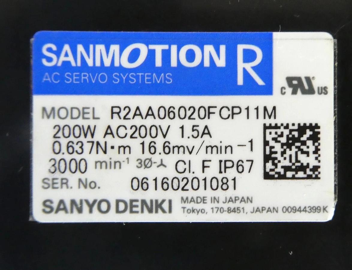Used Sanyo Denki R2AA06020FCP11M AC Servo Motor SANMOTION R Working Surplus