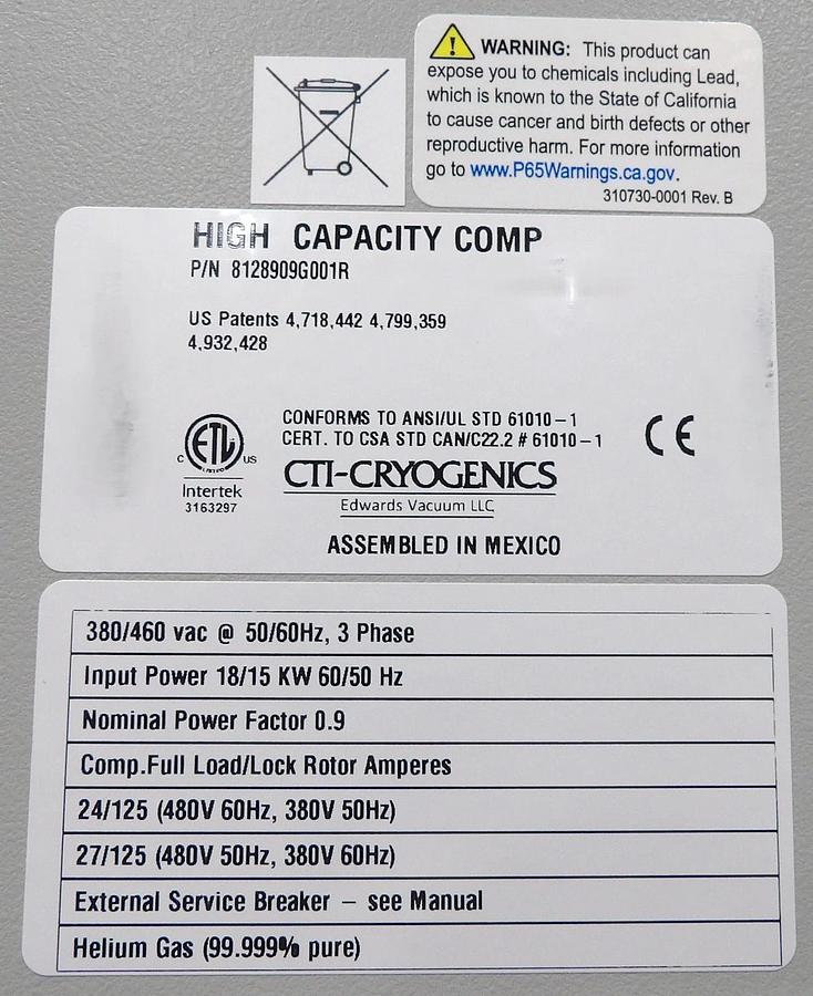 Refurbished CTI-Cryogenics 8128909G001R Cryo Compressor Tower AMAT 0190-27351 Refurbished