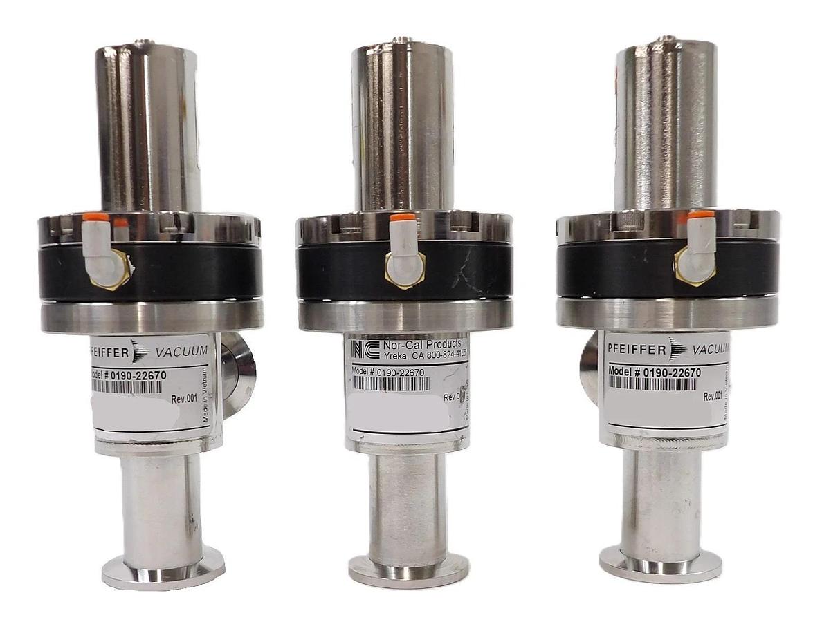 Used Nor-Cal Pfeiffer 0190-22670 Pneumatic Angle Valve Reseller Lot of 3 Working