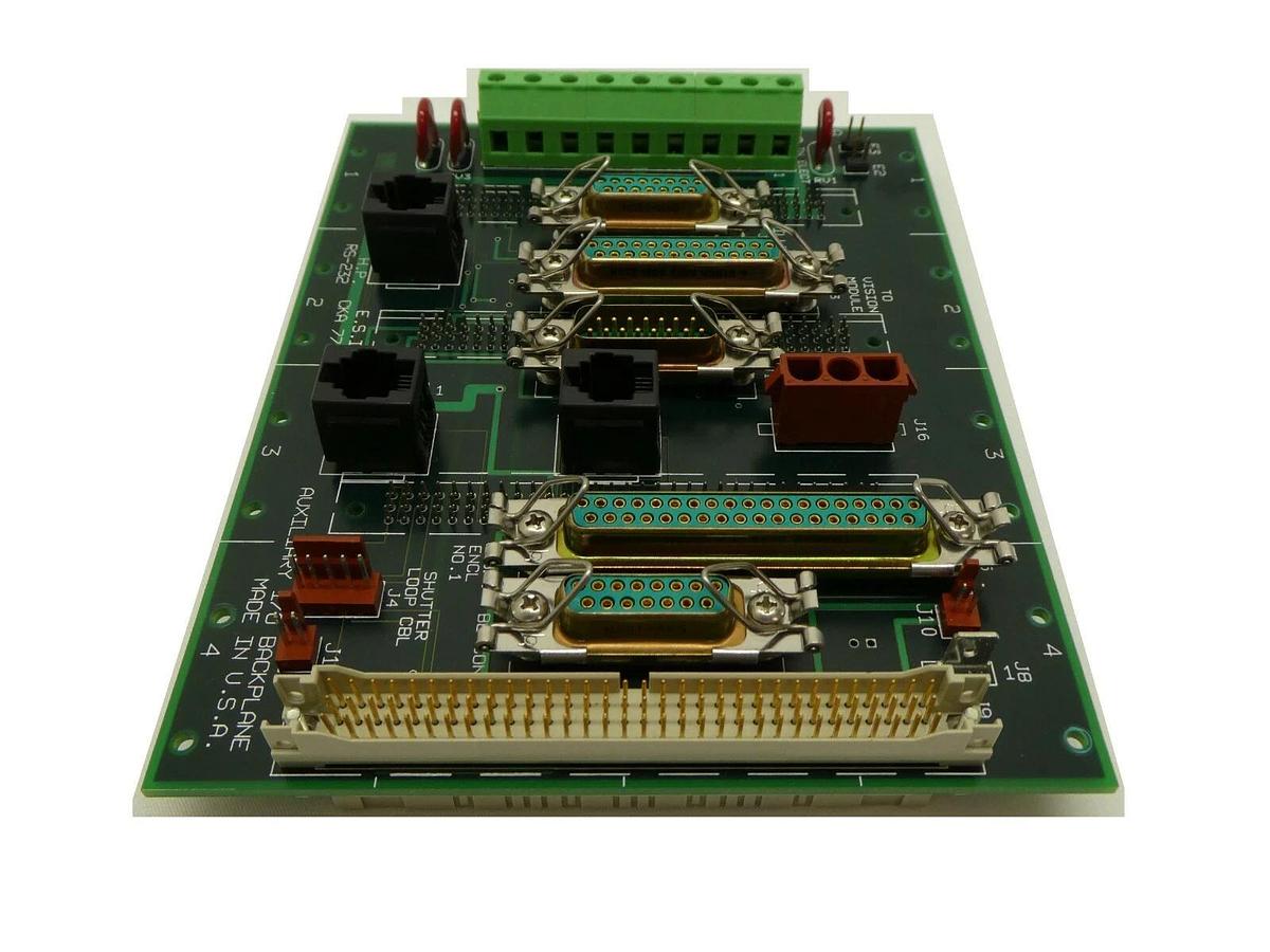 Used ESI Electro Scientific Industries CKA 77266 Auxiliary I/O Backplane PCB Working