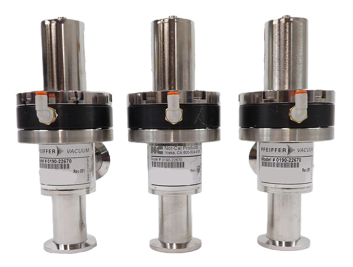Used Nor-Cal Pfeiffer 0190-22670 Pneumatic Angle Valve Reseller Lot of 3 Working