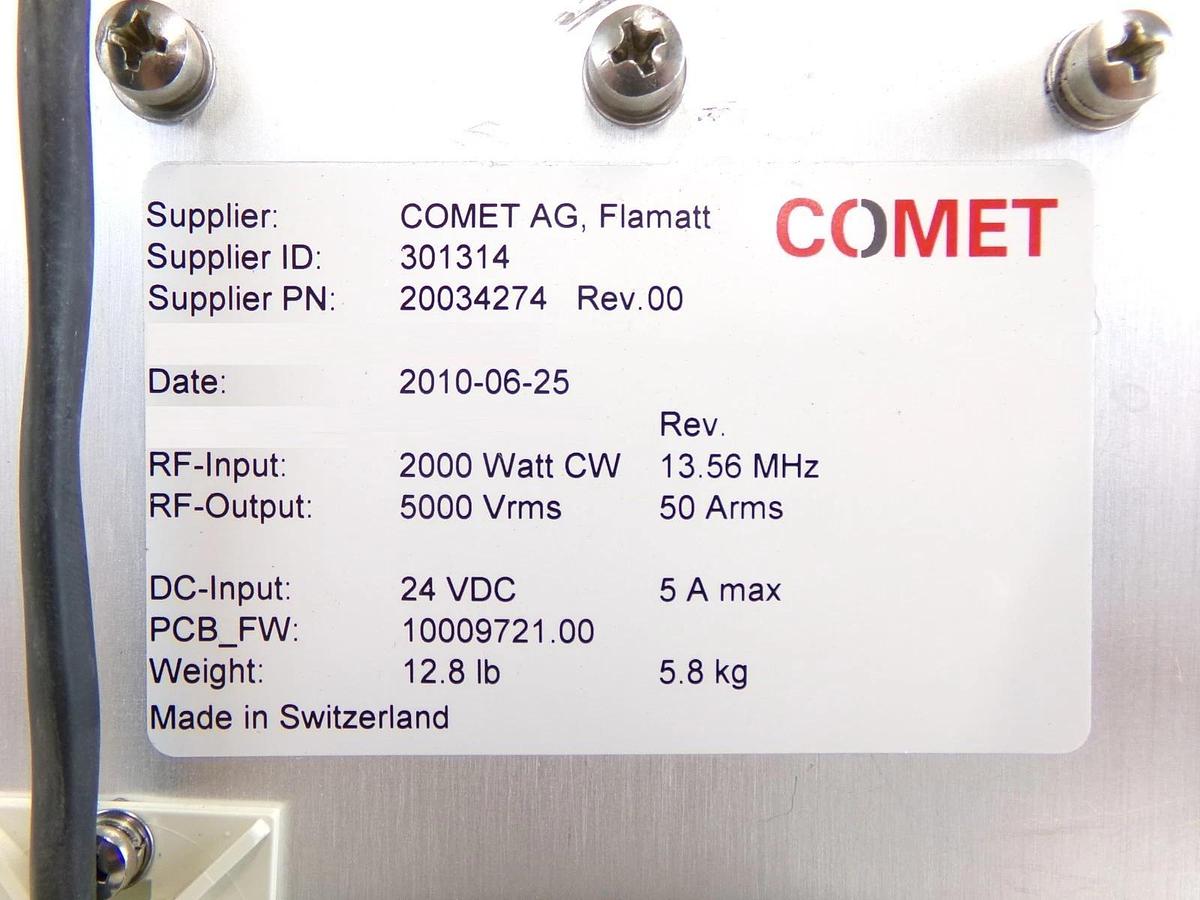 Used Comet Technologies 20034274 RF Match 2000 Watt @ 13.56 MHz Working Surplus