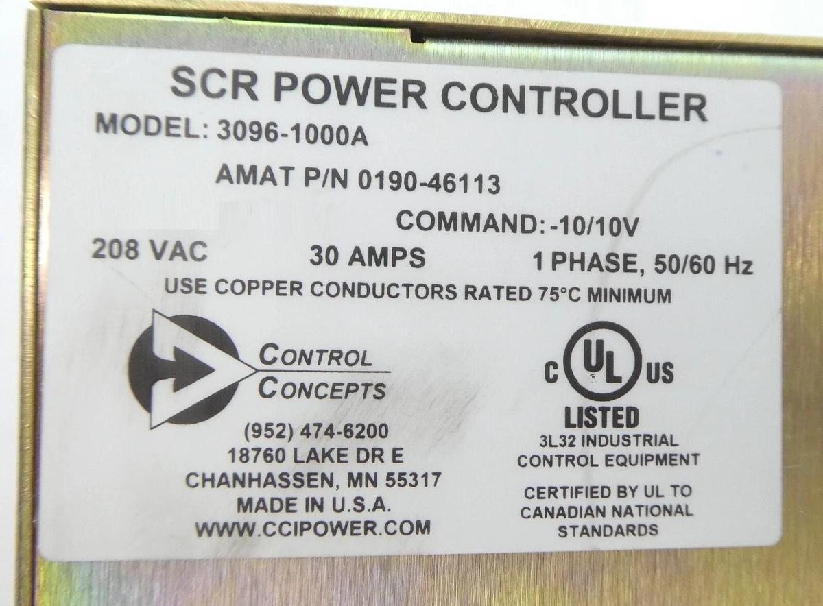 Used Control Concepts 3096-1000A SCR Power Controller AMAT 0190-46113 Working Surplus