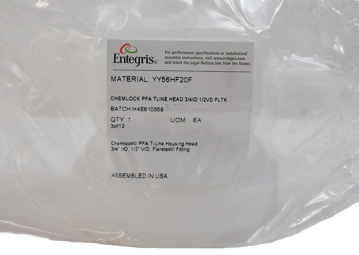 Entegris YY56HF20F Chemlock PFA T-Line Housing Head 3/4" New