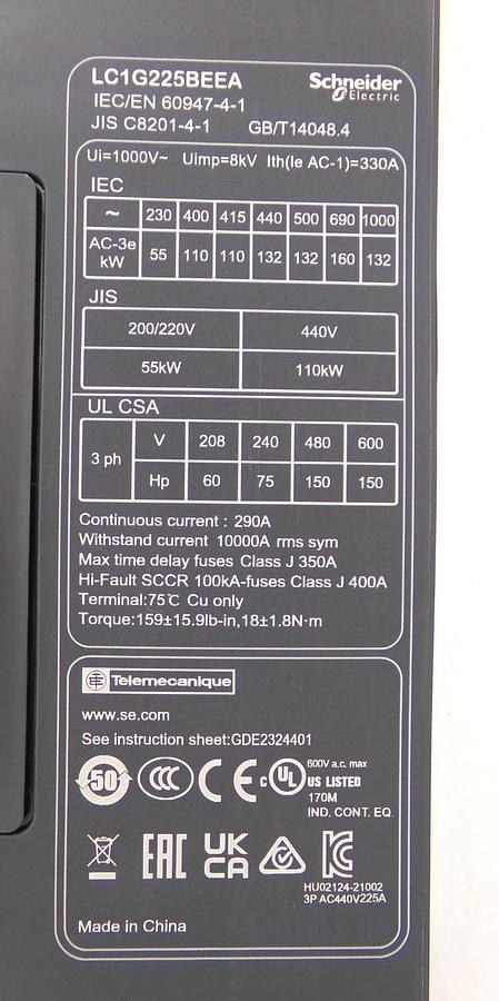 Schneider Electric LC1G225BEEA Contactor LC1G TeSys Deca Series New