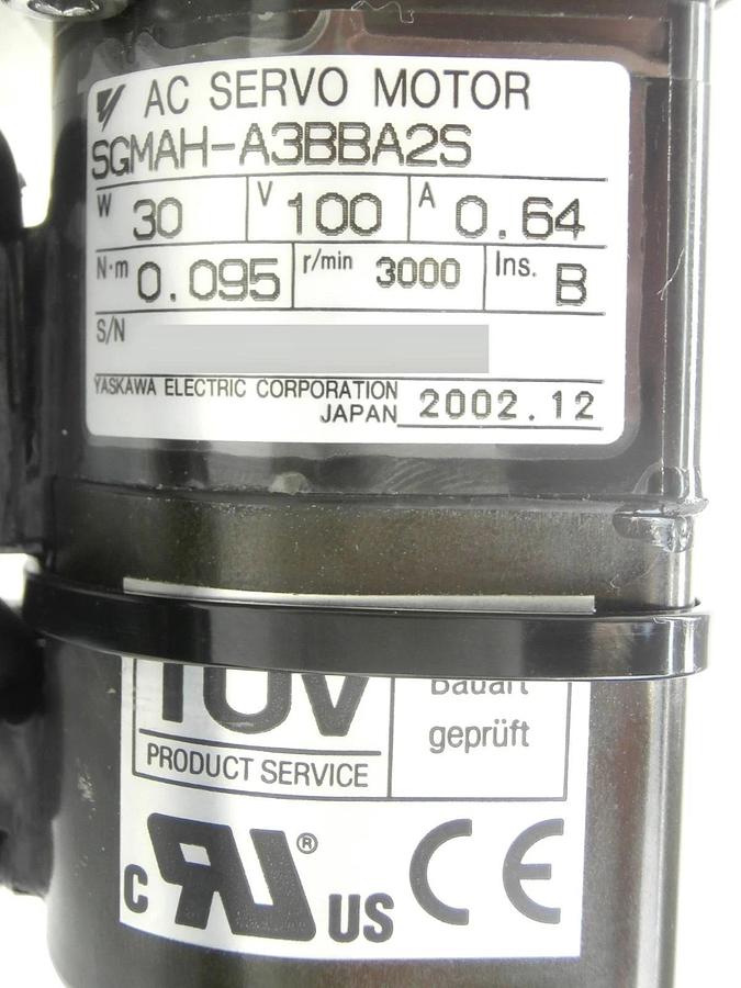 Used Yaskawa Electric SGMAH-A3BBA2S AC Servo Motor Gear Assembly Used Working