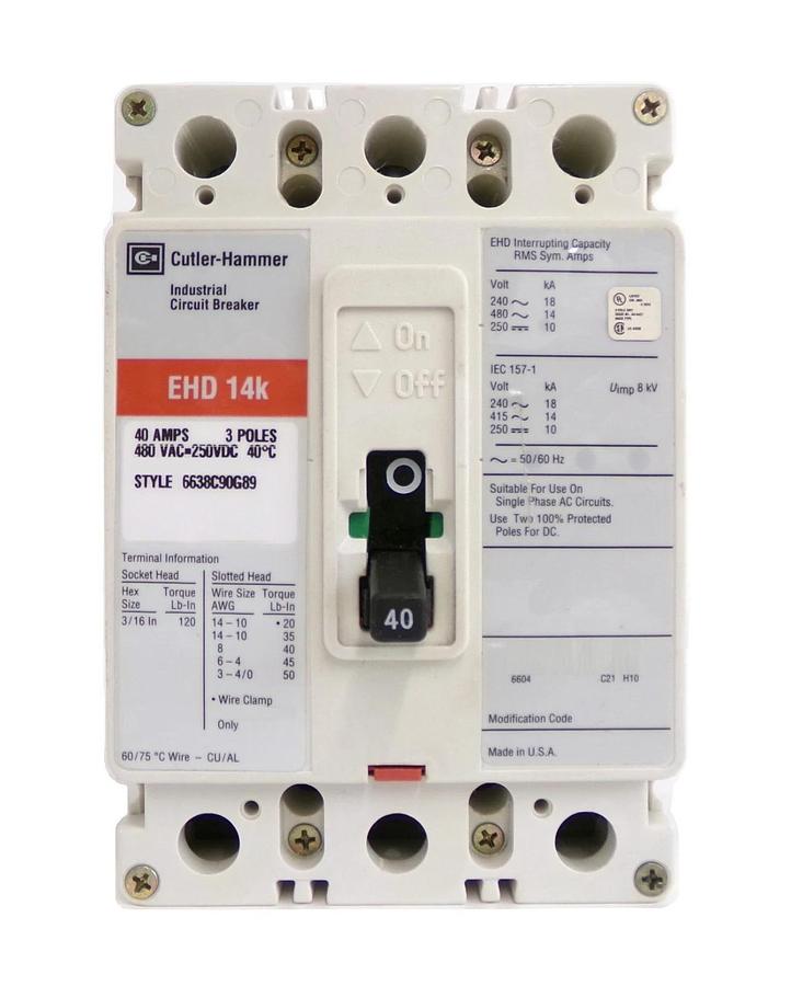 Used Cutler-Hammer 6638C90G89 3-Pole Industrial Circuit Breaker EHD 14k Working