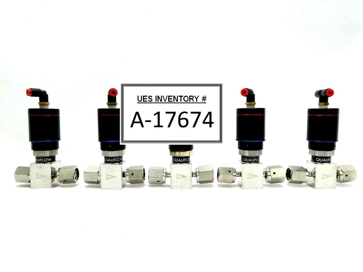Used Qualiflow 2x10-9atm.cm3/Sec 2-Way Pneumatic Valve Female/Female Lot of 5 Working