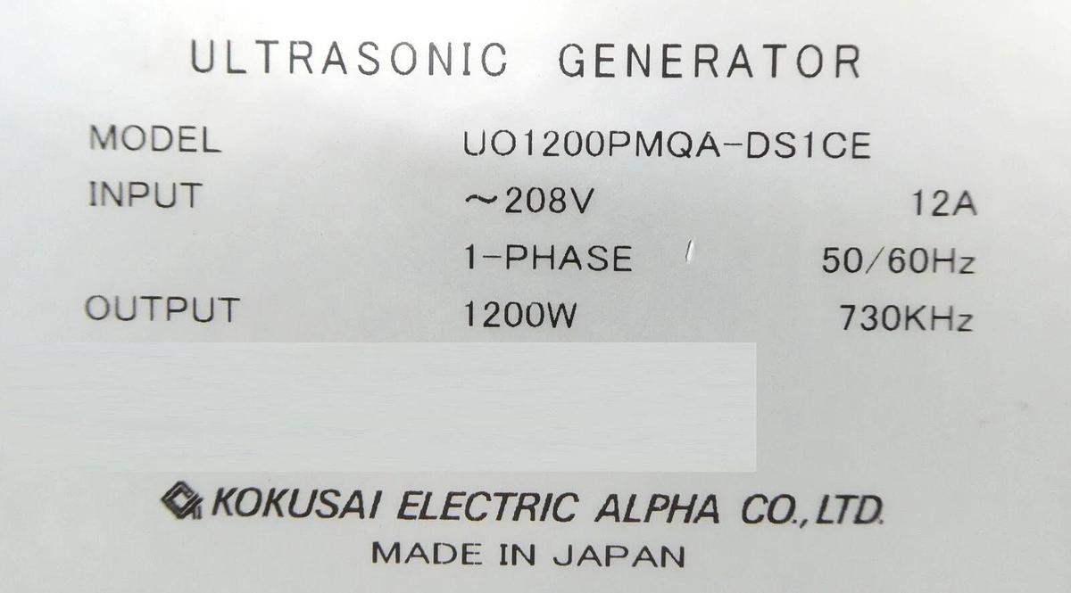 Used Kokusai Electric U01200PMQA-DS1CE Ultrasonic Generator Mikro Sonic Working