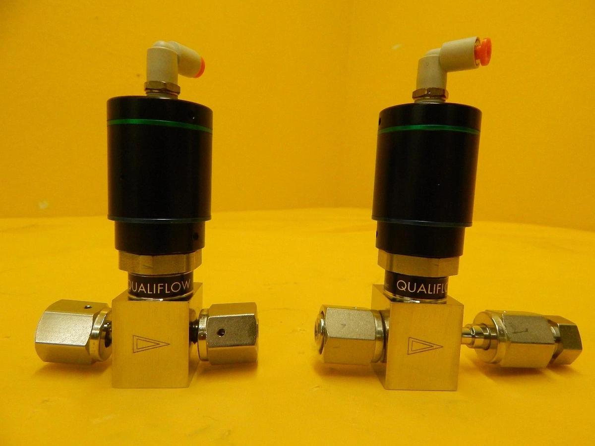 Used Qualiflow 2x10-9atm.cm3/Sec 2-Way Pneumatic Valve Reseller Lot of 2 Used Working