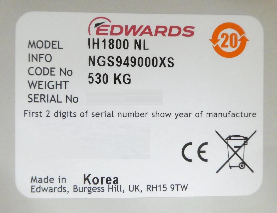 Refurbished iH 1800 Edwards NGS949000XS Vacuum Dry Pump IH800 Manufacturer Refurbished
