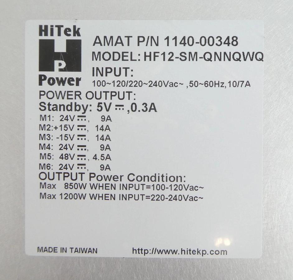 Used HiTek Power HF12-SM-QNNQWQ Industrial Power Supply AMAT 1140-00348 Working