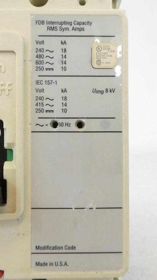 Used Cutler-Hammer FD3015L FDB3040WL11 3-Pole Circuit Breaker FDB 14k Lot of 4