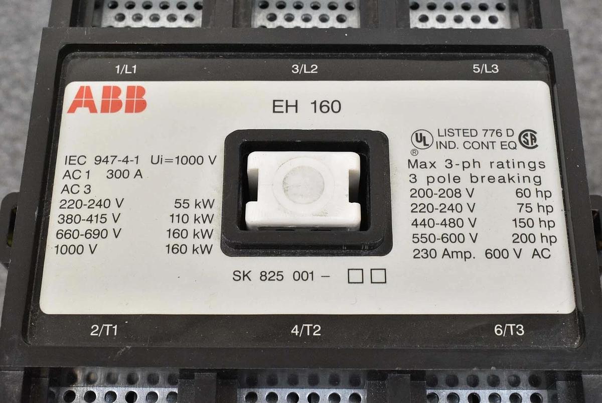 Used ABB EH160C-N Contactor Coil, 3 Pole Breaker