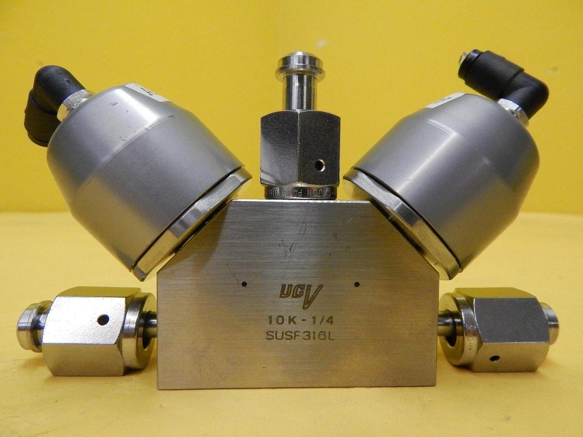 Used Motoyama SUSF316L 3-Way Diaphragm Valve Normally Closed UCV Series Used Working