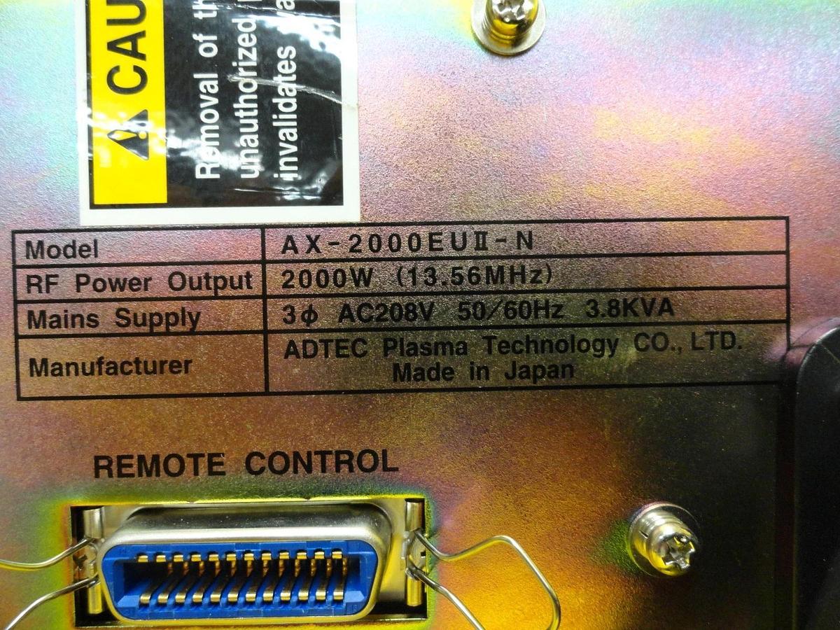 Used ADTEC Plasma Technology AX-2000EUII-N RF Generator Novellus 27-286651-00 Tested