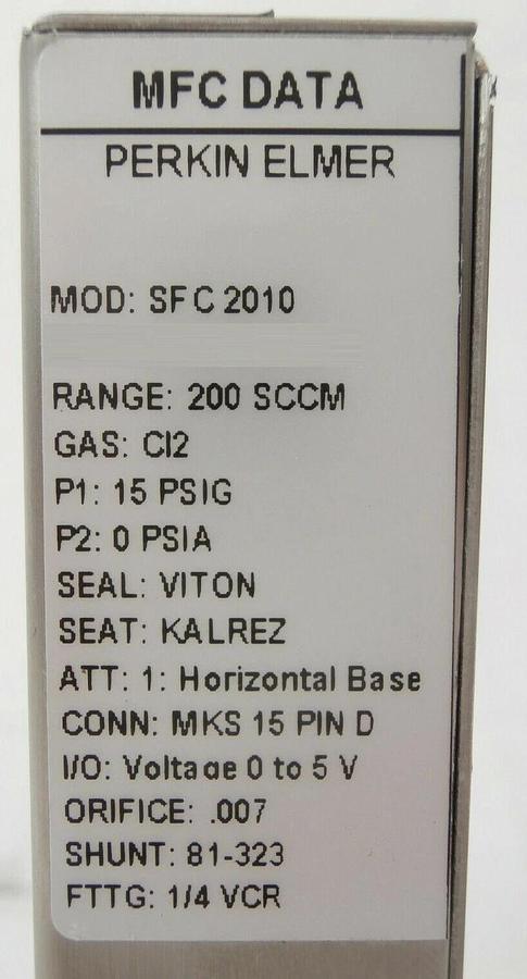 Used Perkin-Elmer SFC 2010 Mass Flow Controller MFC DNA 200 SCCM Cl2 Working Spare