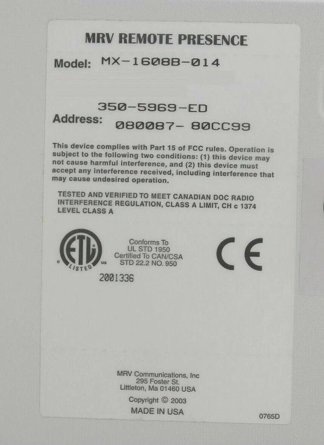 Used MRV 500-8401-NF Terminal Server MX-1608B-014 Brooks Automation Wafer Sorter New