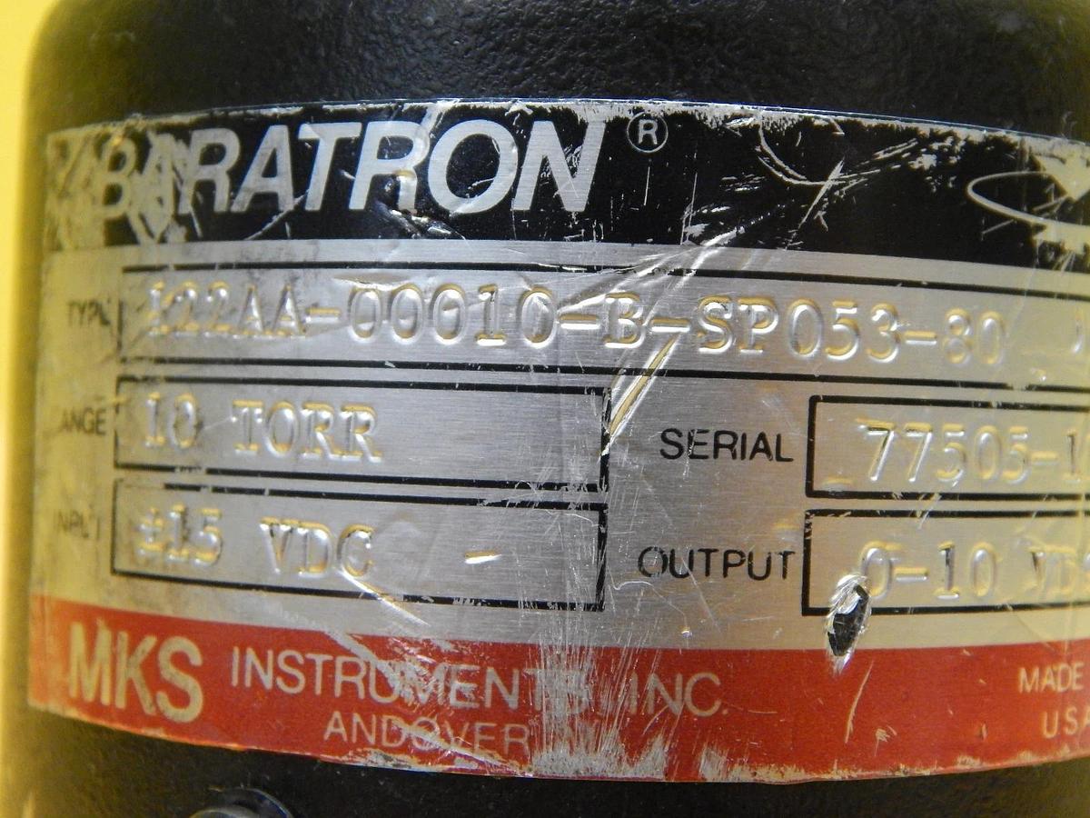 Used MKS Instruments 122AA-00010-B-SP053-80 Baratron Transducer Tested Working